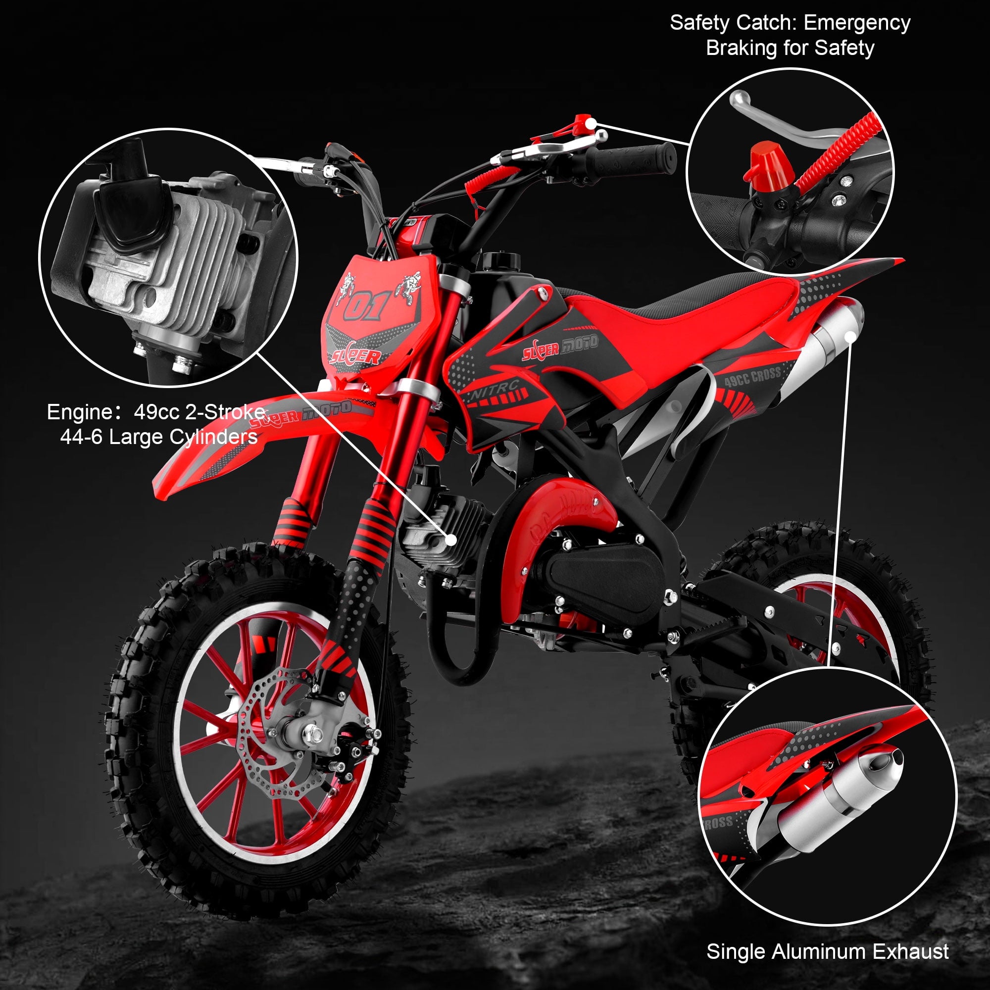 Ktoebyco 49cc Kids Mini Dirt Bike, 2-Stroke Gas-Powered Motorcycle, 1.5L Fuel Capacity,Red