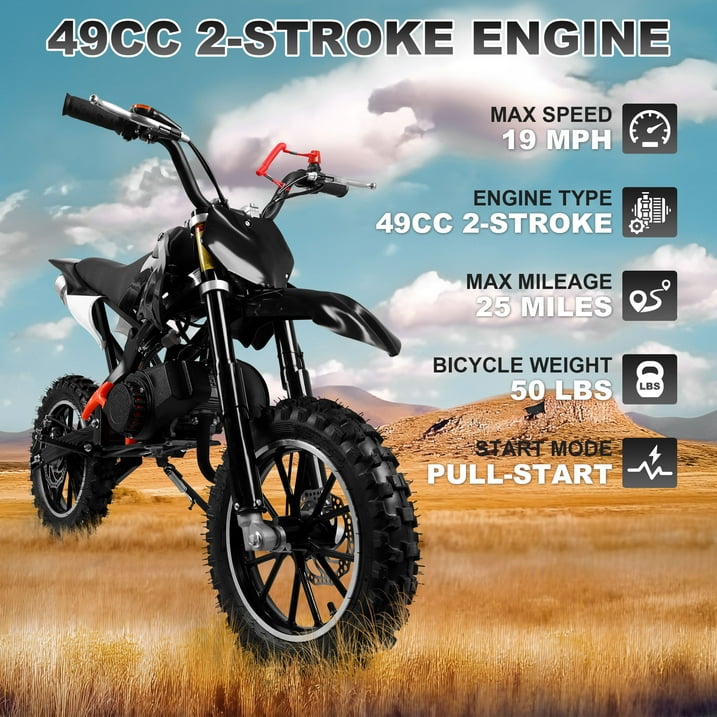 Gpower Gasoline 49cc Dirt Bike for Kids 6-15,2-Stroke Gas Power Mini Dirt Bike,Black