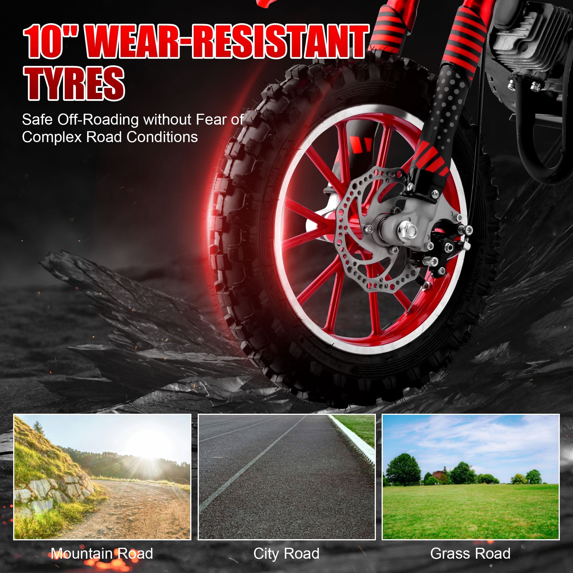 Ktoebyco 49cc Kids Mini Dirt Bike, 2-Stroke Gas-Powered Motorcycle, 1.5L Fuel Capacity,Red