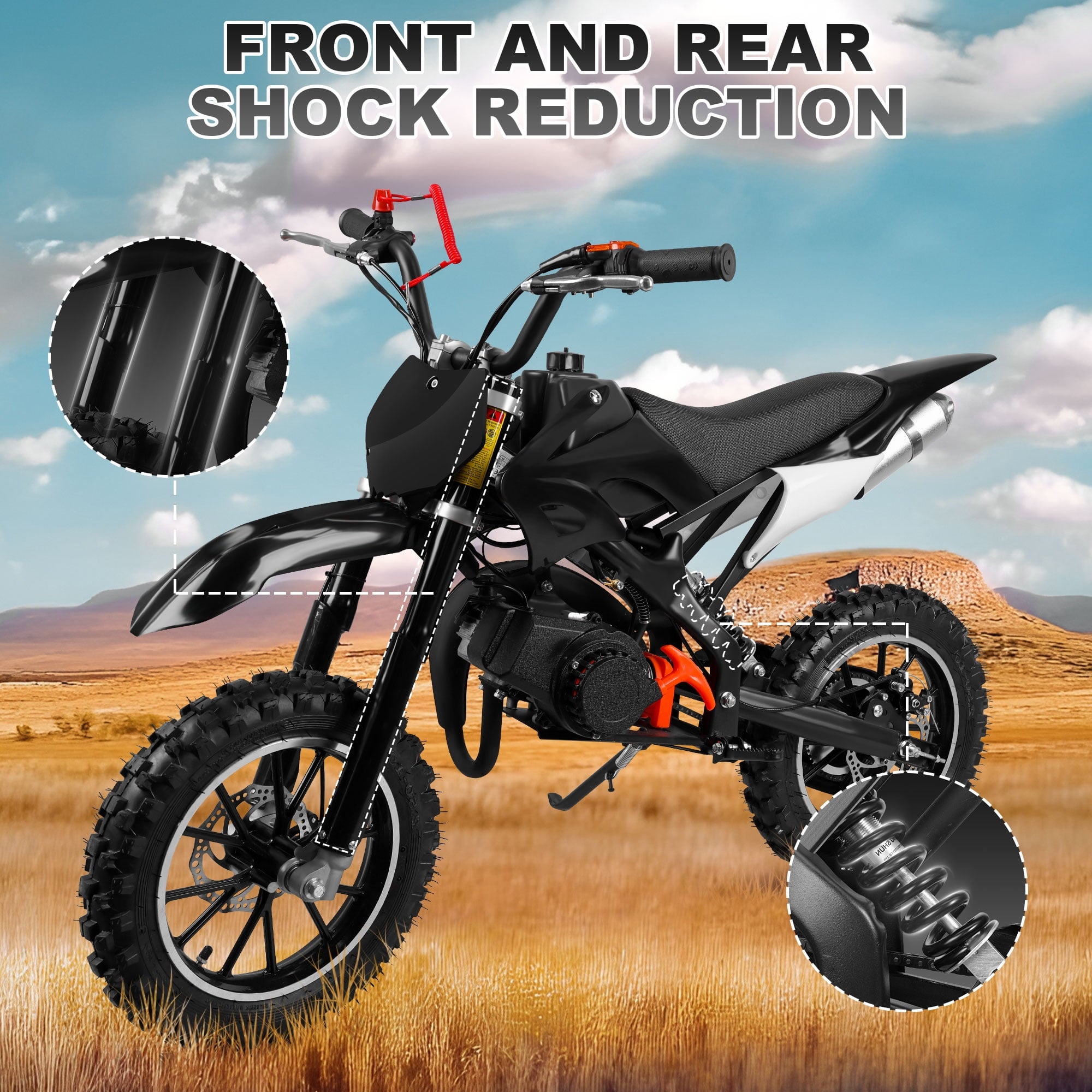 Gpower Gasoline 49cc Dirt Bike for Kids 6-15,2-Stroke Gas Power Mini Dirt Bike,Black
