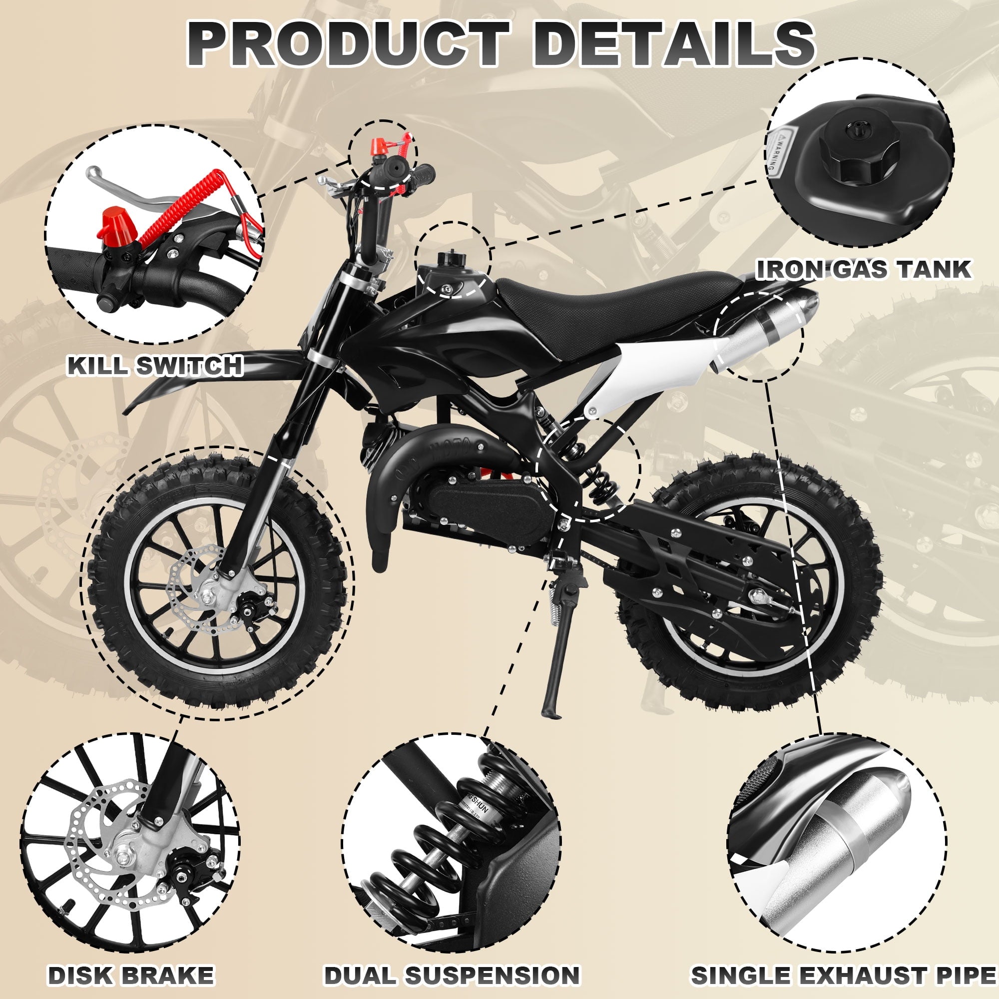 Gpower Gasoline 49cc Dirt Bike for Kids 6-15,2-Stroke Gas Power Mini D