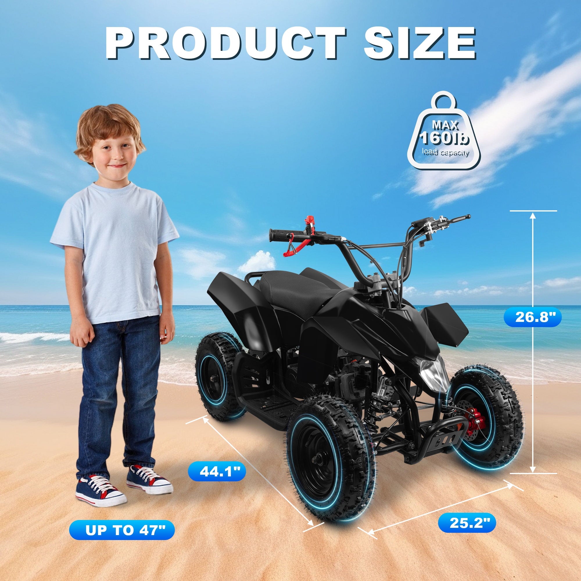 Ktoebyco 49cc Kids Gas Mini ATV for Ages 5–13, Pull Start 2-Stroke Qua