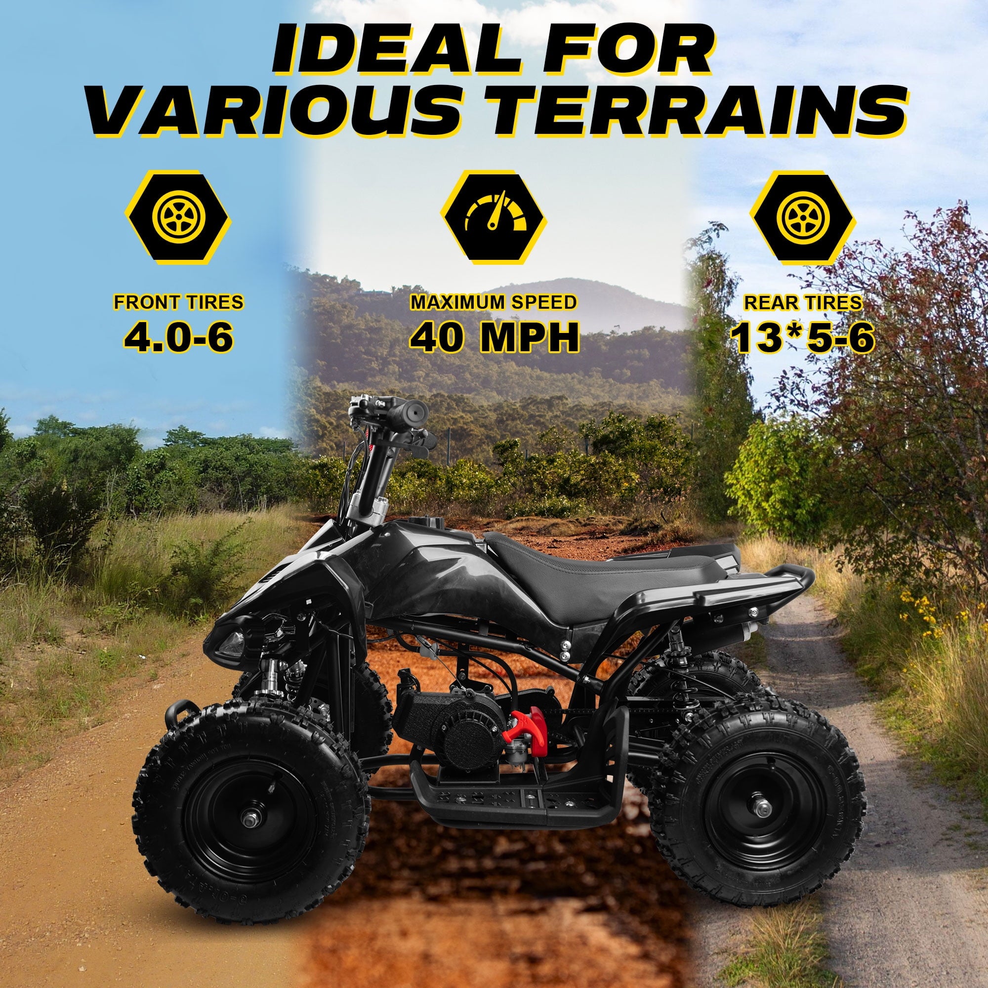 Gpower 49cc Mini Gas ATV for 5-13 Kids with 2-Stroke Engine,4-wheeler with Disc Brake,Pull Start,6" Wheels