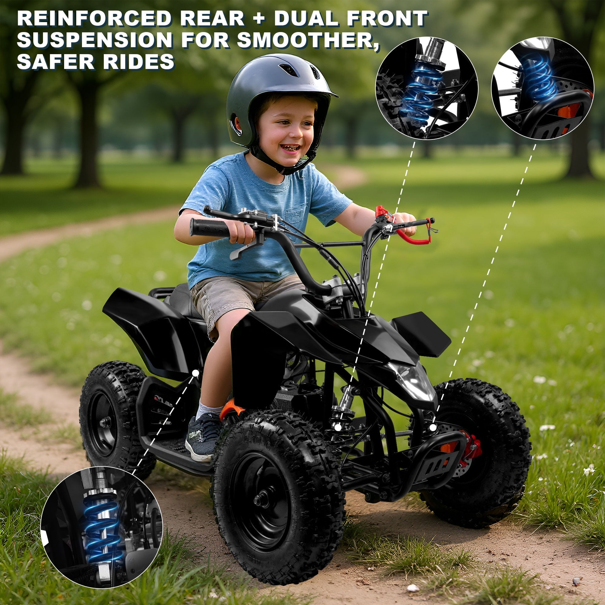 Ktoebyco 49cc Kids Gas Mini ATV for Ages 5–13, Pull Start 2-Stroke Qua